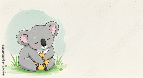 Cute Koala Bear Hugs a Cookie on Soft Pastel Background