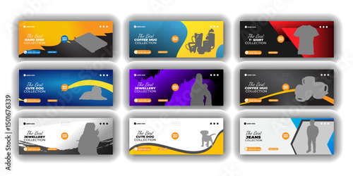 Facebook cover bundle web banner and  Social media post or jeans, t-shirt, hard disk, jewellery, fashion, coffee, product, dog, templates