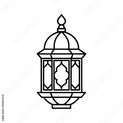 Ornate islamic lantern line art illustration