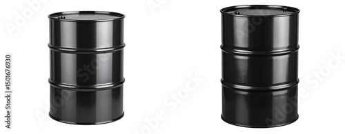  Black Industrial Oil Drum Isolated on Transparent Background PNG