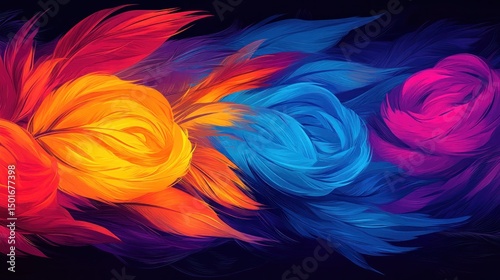 Bold Abstract Floral Background with Saturated Red Orange Blue Pink Hues