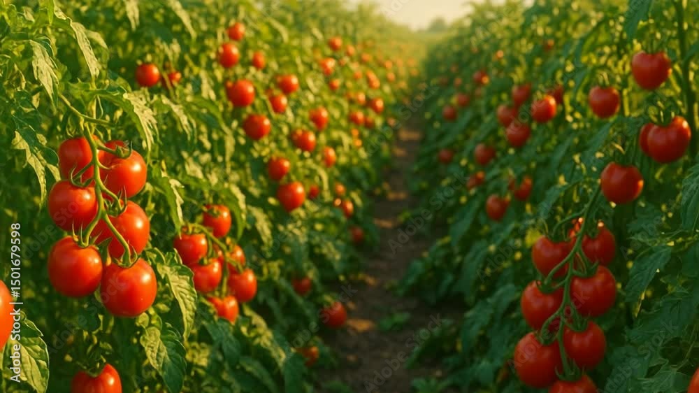 Plantaciones de tomates en México al atardecer. Desarrollo agrícola y exportación de tomates

