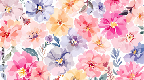 Seamless floral background, watercolor floral pattern
