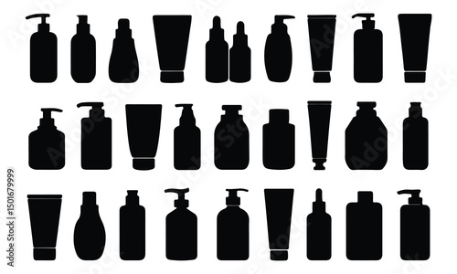 Black shampoo Icon Set Vector Silhouette Design on White Background.