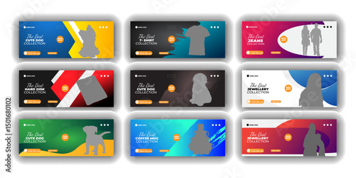 Facebook cover bundle web banner and  Social media post or jeans, t-shirt, hard disk, jewellery, fashion, coffee, product, dog, templates