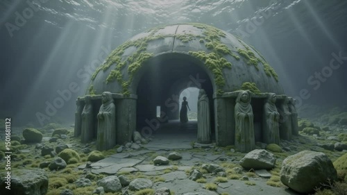 Submerged Ancient Ruins with Moss