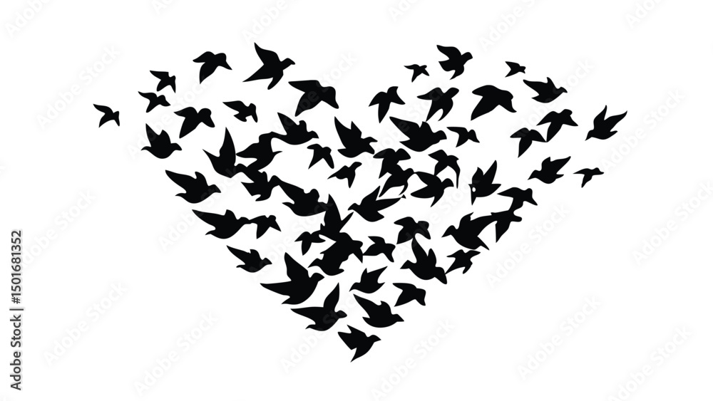 Naklejka premium A flock of birds at sunset. Vector abstract silhouette of flying birds Pattern of sunrise and geese or ducks