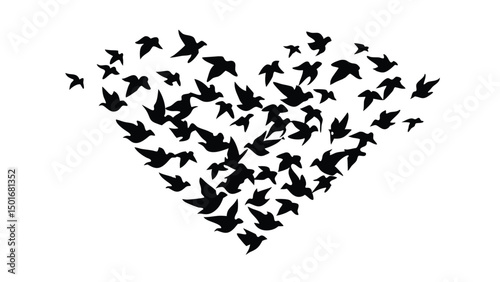 A flock of birds at sunset. Vector abstract silhouette of flying birds Pattern of sunrise and geese or ducks