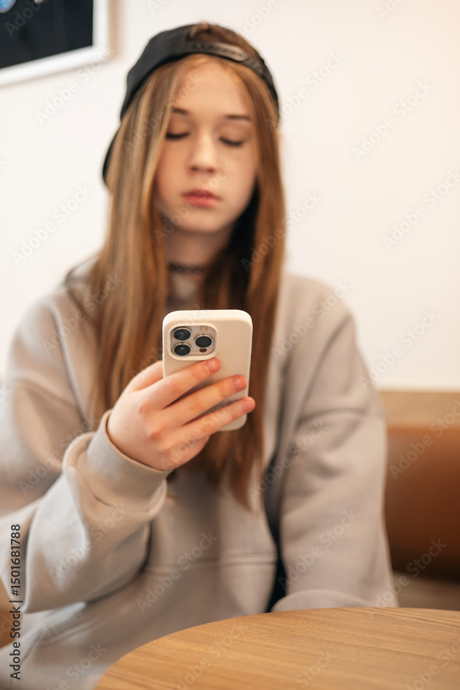 Teenage girl using smartphone indoors Teenage girl using smartphone indoors