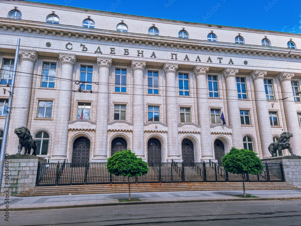 The facade of the Sofia Court House(Palace of Justice) early in the morning, the beginning of Vitoshka street, Sofia, the capital of Bulgaria The facade of the Sofia Court House(Palace of Justice) early in the morning, the beginning of Vitoshka street, Sofia, the capital of Bulgaria