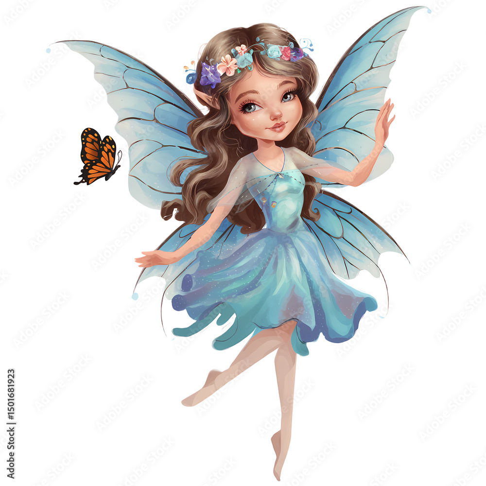 Adorable Little Fairy with Light Blue Dress and Wings Adorable Little Fairy with Light Blue Dress and Wings