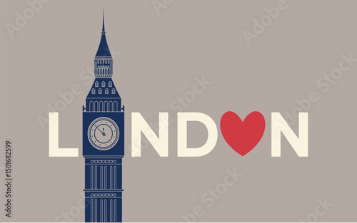 Love London – Minimalist Vector Design with Big Ben & Heart Typography