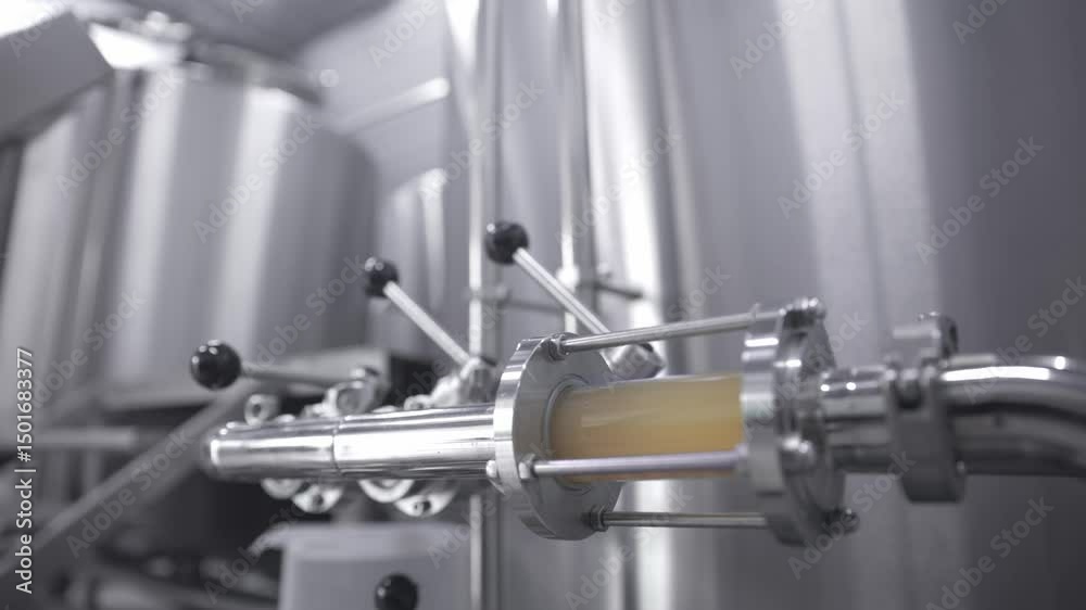 Modern brewery factory, automated beer brewing process in stainless steel tanks. Modern brewery factory, automated beer brewing process in stainless steel tanks.