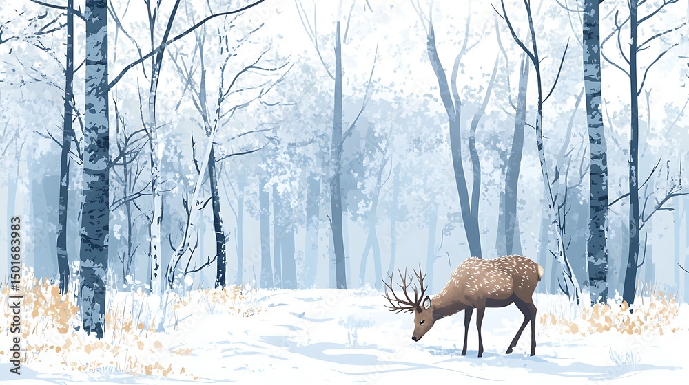 Obraz premium A winter forest scene with a deer.