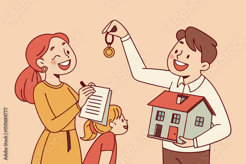 Happy Family with New House Keys and Contract