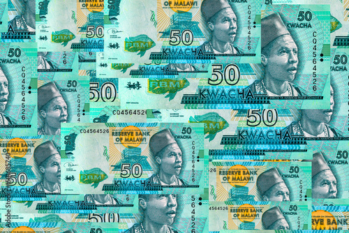 Malawi 50 kwacha banknote, fragment for design. Malawi money.