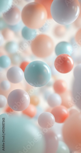 Pastel spheres floating with soft background.