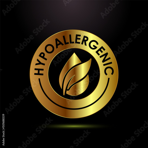 Hypoallergenic tested icon design illustration. Cosmetic certification label sign in gold color style