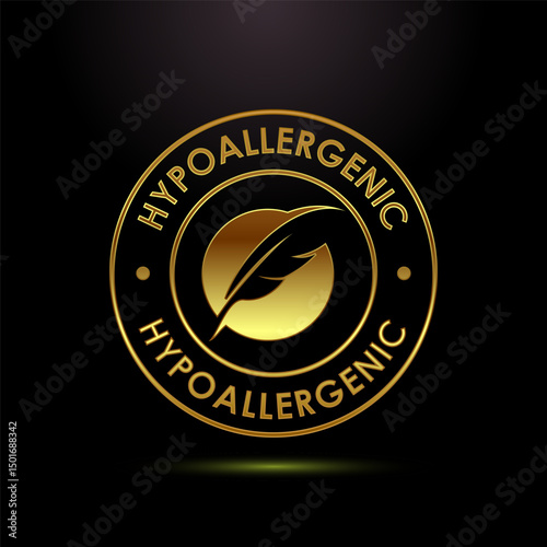 Hypoallergenic tested icon design illustration. Cosmetic certification label sign in gold color style
