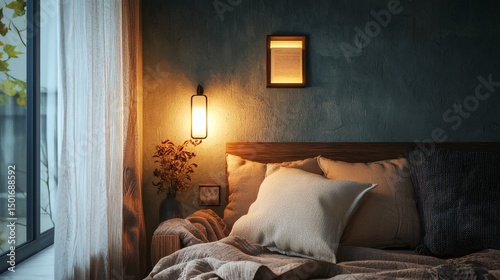 10. Cozy reading nook with ambient lighting from a wall-mounted lamp