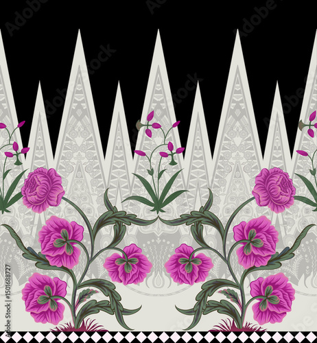 beautiful hand drawn flowers with leaves on white background