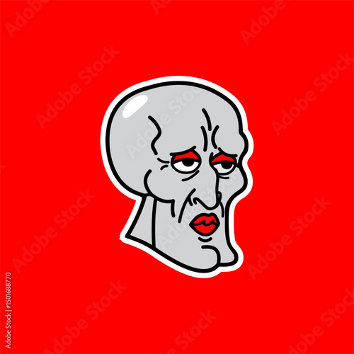 Stylized Cartoon of Handsome Bald Character with Red Lips
