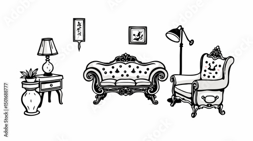 Stylized Living Room Sofas – Cozy Couch & Interior Illustrations