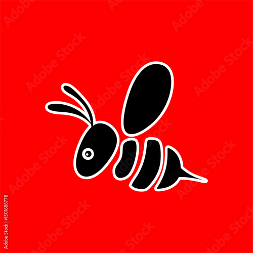 Minimalist Black Bee Icon on Red Background
