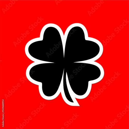 Black Four-Leaf Clover Icon on Red Background
