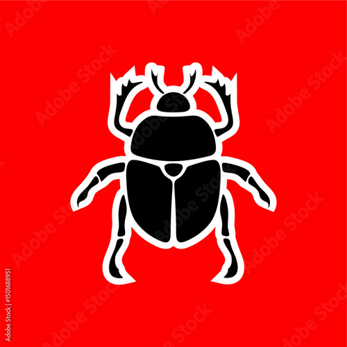 Black Beetle Icon on Red Background
