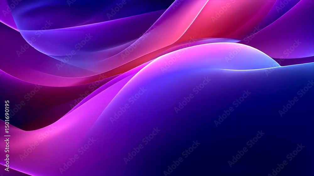 Abstract image features softly flowing and luminous gradients of deep blues, purples, pinks, creating a sense of depth and movement