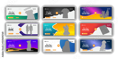 Facebook cover bundle web banner and  Social media post or jeans, t-shirt, hard disk, jewellery, fashion, coffee, product, dog, templates