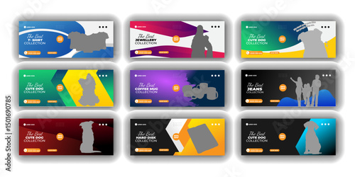 Facebook cover bundle web banner and  Social media post or jeans, t-shirt, hard disk, jewellery, fashion, coffee, product, dog, templates