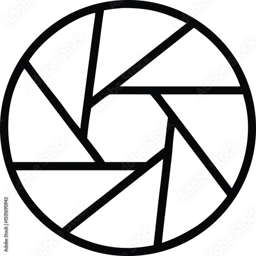 A camera aperture icon illustrating photography technology and optical devices used for capturing images