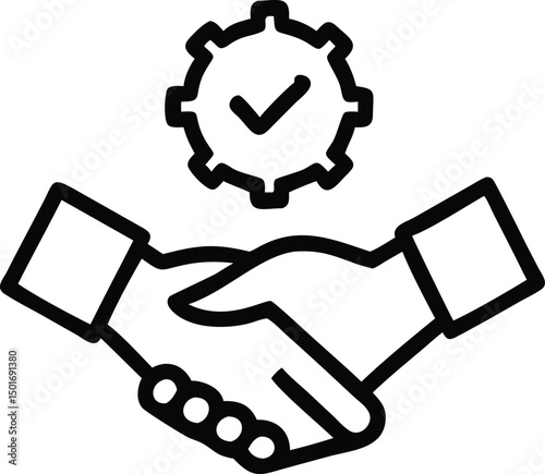 Handshake with approval symbol above indicating agreement and partnership