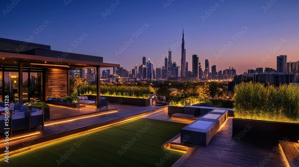 Obraz premium 95. Rooftop with ambient lighting and skyline view