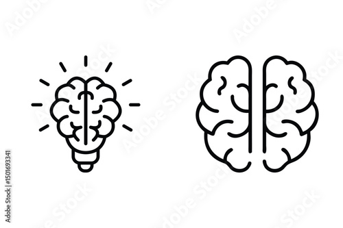 Brain and Light Bulb Icons Representing Intelligence, Creativity, and Cognitive Thinking