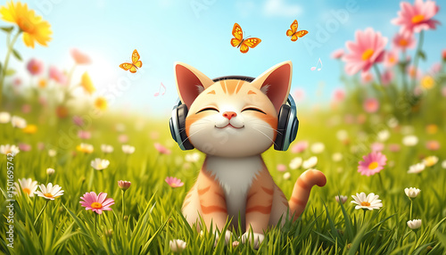 A playful cat explores tall, green grass