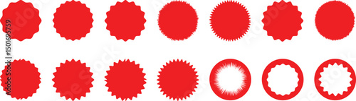 Red starburst sticker set. Special offer price tag. Price sticker, sale sticker, starburst, quality mark, retro silhouette. Sunburst retro sale badge, quality signs, sale icons. star price tag, starbu