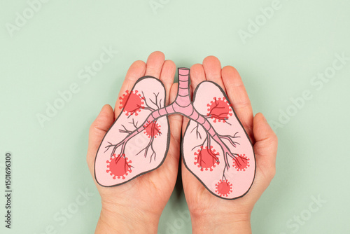 Lung with cancer cells, virus and air pollution, tuberculosis, long covid or asthma disease, no tobacco day, organ donation