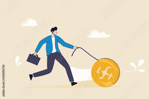 Dogecoin cryptocurrency price rising up with high profit, businessman investor walk the Shiba Inu token virtual cryptocurrency dogecoin.