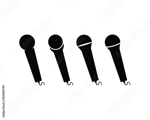 Simple Black and White Microphone Icons Set vector illustration on white background