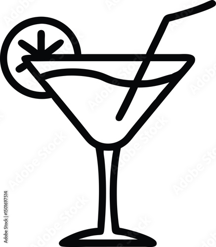 A stylish martini glass with a straw and lime garnish on a simple background