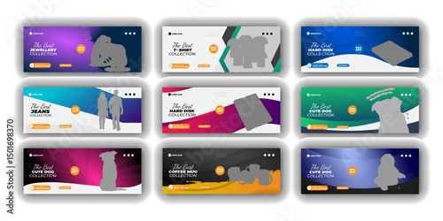 Facebook cover bundle web banner and  Social media post or jeans, t-shirt, hard disk, jewellery, fashion, coffee, product, dog, templates