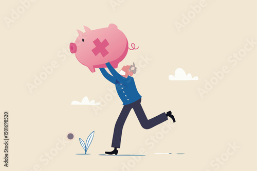 Poor retiree old man, broke losing all pension or retirement funds, financial problem, poverty or bankruptcy after retired concept, depressed worried old man shaking piggybank pension with no money.