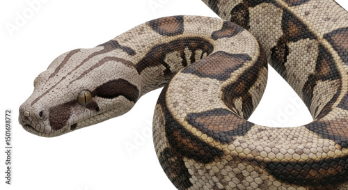 Картината върху платно Closeup of a Boa Constrictor (not Eastern Diamondback) showing detailed scales and intricate patterns, isolated on a transparent PNG background