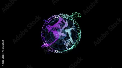 Abstract Magic ball, colored digital energy sphere ball round globe fx. Abstract green isolated on black background. Energy appearance. Plasma effect. - 4K Stok video
