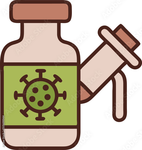 Vaccine bottle and syringe illustration depicting immunization against virus infection in medical context