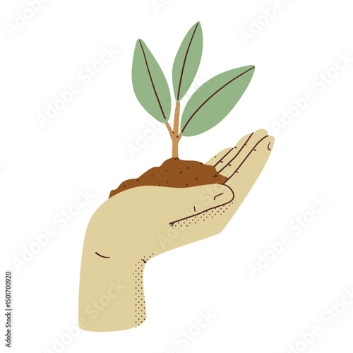 Hand Holds Sprout Symbolizing Ecology