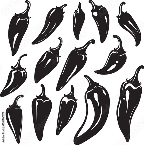 Black and White Jalapeno Pepper Vector Art: Spicy Food Ingredient Illustration, Silhouette Graphic Design Element for Culinary Projects